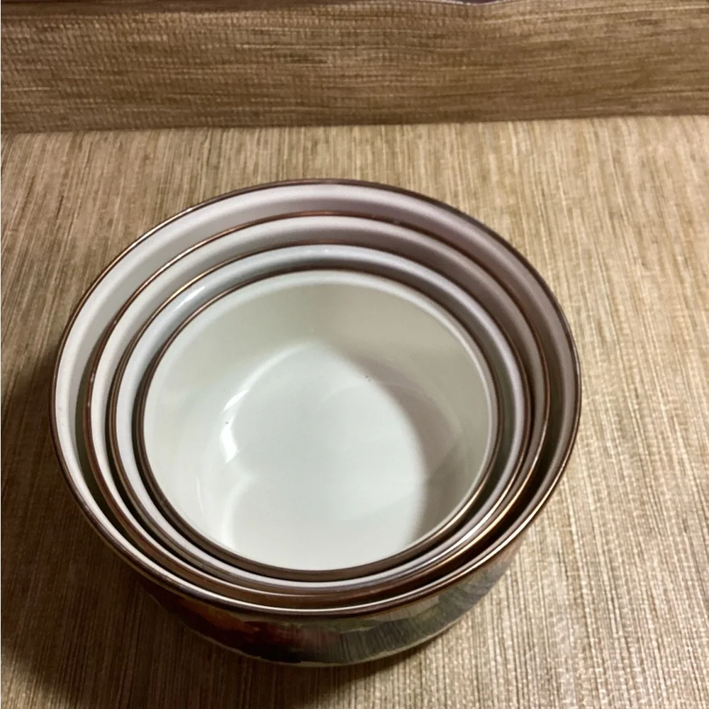 Floral Fruit Design Enamelware Nesting Bowls Set of 4